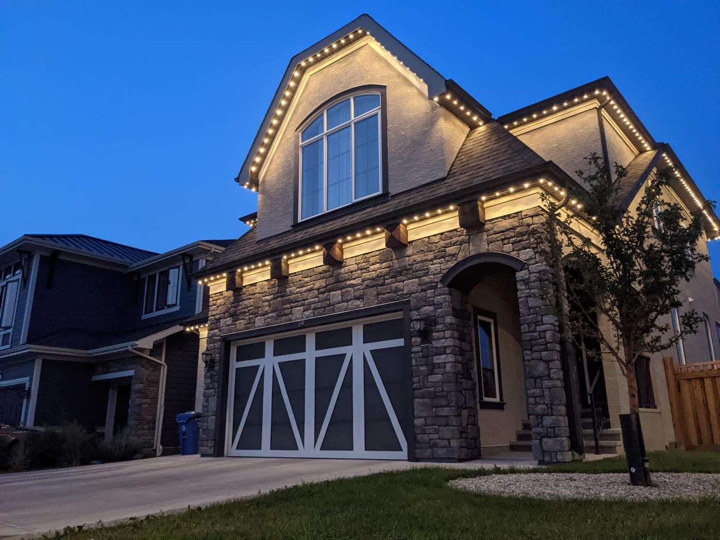 Warm white permanent soffit lighting
